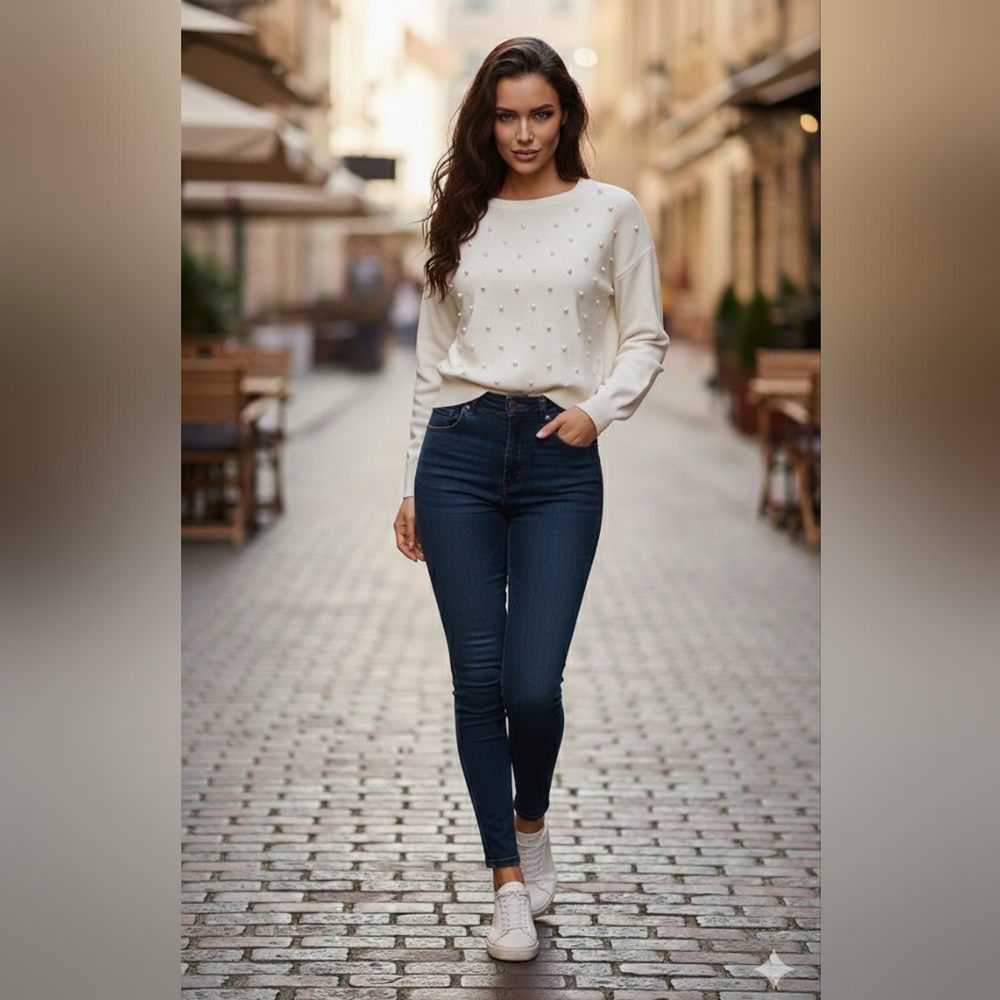 Zara Cream Women's Skinny Sweater